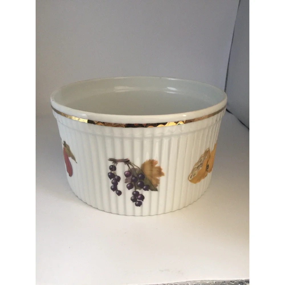 Royal Worcester Porcelain Fire Proof Souffle Bowl Evesham Gold England 7